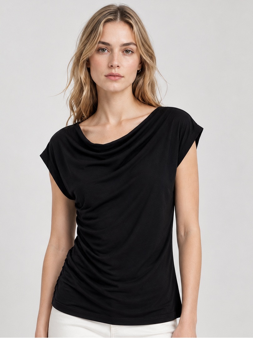 Nwt Loft Black Draped-Neck Short Sleeve Tee